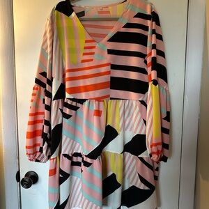 Colorful Striped V-Neck Dress